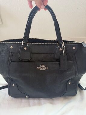 Coach Black Pebbled Leather Satchel with Silver Hardware